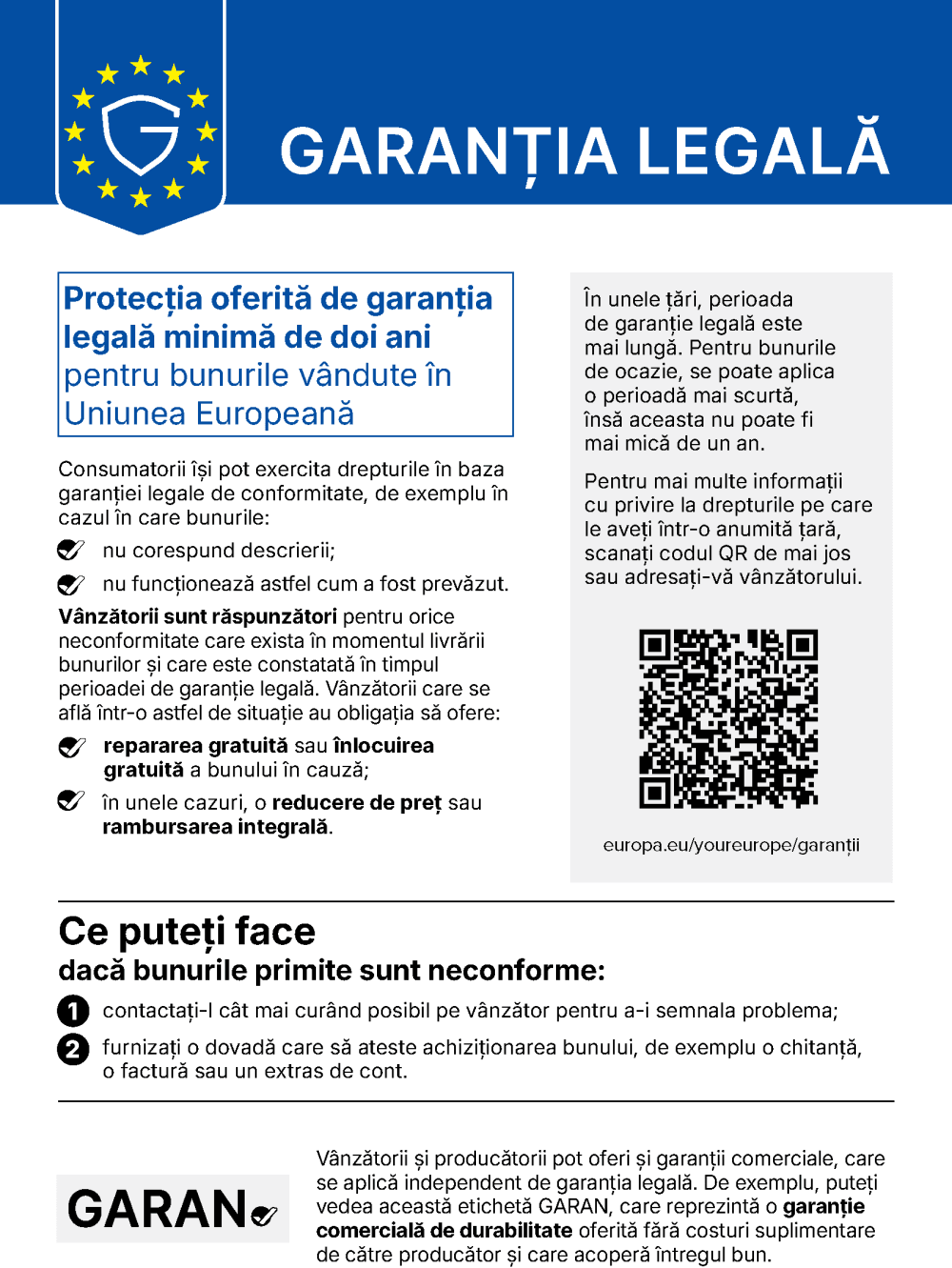 Notificarea armonizată UE privind garanția legală de conformitate