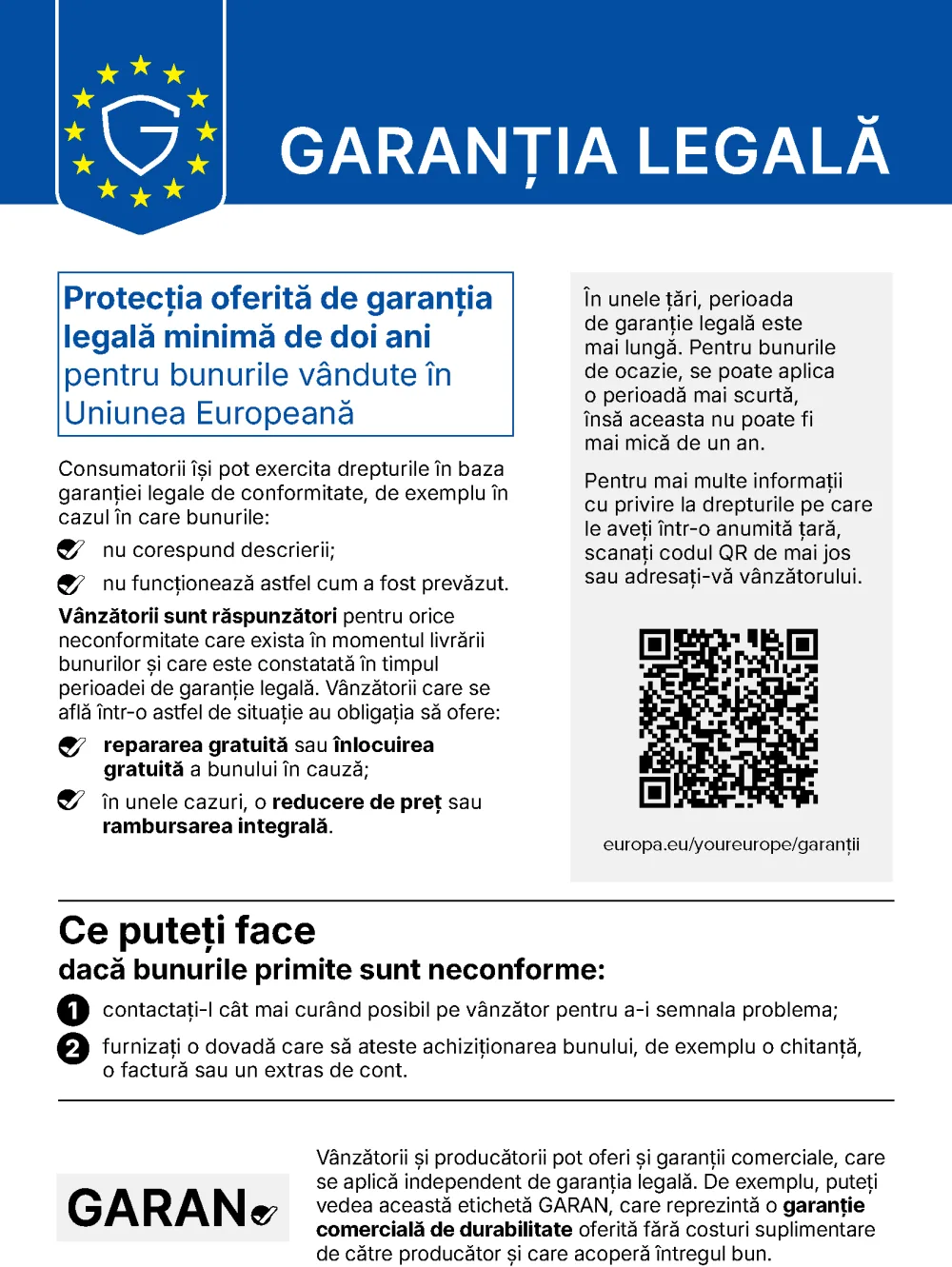 Notificarea armonizată UE privind garanția legală de conformitate